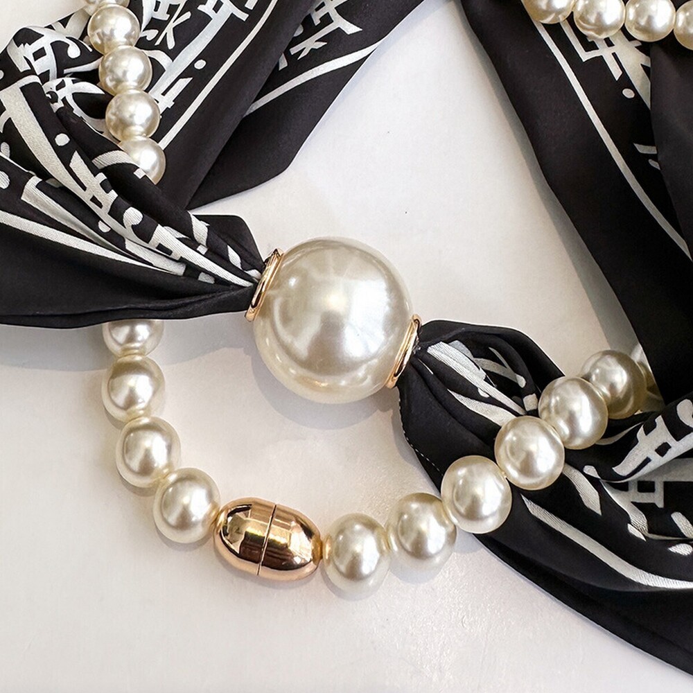 X74 Type12 | Gianzhijie Pearl Magnetic Skinny Silk Neck Scarf - Picture 4 of 4